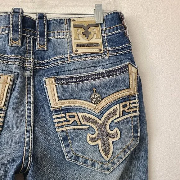 Rock Revival Neruda Straight Distressed Denim Jeans Size 32x34 Blue #1